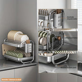 Organizador de Cocina de Acero Inoxidable de Doble Capa - Estante Duradero para Escurrir Platos y Utensilios para Encimeras, Plateado