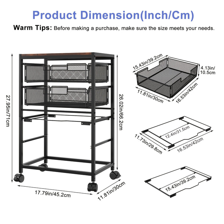 1pc Carro de Archivos Móvil con Ruedas, 1pc Carro de Archivos Multi-Funcional con Ruedas, Organizador de Archivos de Tamaño Legal de Carta de Metal para Hogar Oficina Aula, 2 Cajones + 1 Soporte de Archivos, Carro de Almacenamiento Versátil, Negro