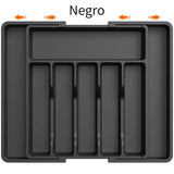 1 pieza, organizador de utensilios de cocina, bandeja expansible para tenedores, cuchillos y platos, soporte de cubiertos y vajilla sin BPA, caja de almacenamiento de plástico ajustable, adecuada para cucharas, tenedores y cuchillos.