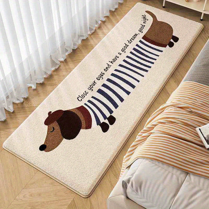 Alfombra de Peluche con Patrón de Perro Dachshund, Antideslizante y Lavable de Poliéster, Alfombra Rectangular de Alto Pelo y Esponjosa para Dormitorio, Uso Interior - Hecha a Máquina, Festiva para Navidad, Hanukkah, Graduación, Alfombras para Dormitorio