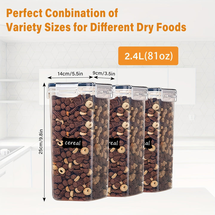 Juego de 6 Recipientes Herméticos para Alimentos - 2.4L, Material PP Libre de BPA, Organización Transparente para Cocina y Despensa con Etiquetas y Tapas Reutilizables, Diseño Duradero y Apilable, Organizador de Alimentos Secos