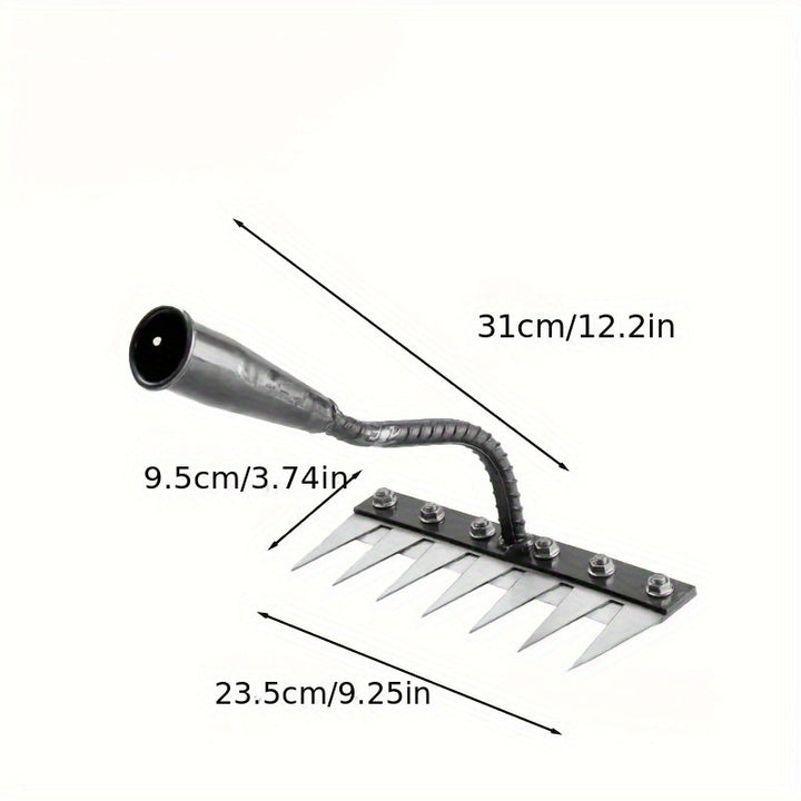 1pc Rastrillo Manual de Alta Resistencia - con Puntas Afiladas para Cavar, Jardinería, Grava y Nieve - Construcción Metálica Robusta, Sin Necesidad de Electricidad - Ideal para Uso Doméstico, Profesional y Comercial - Herramienta para Césped, Patio, Gran