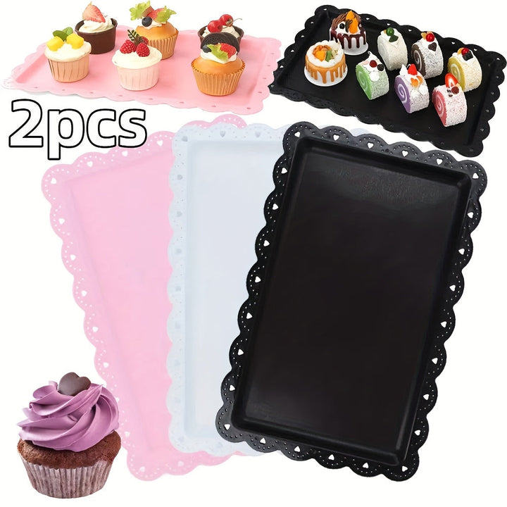 2 piezas de bandeja de plástico para exhibición, bandeja para frutas y alimentos, soporte para pasteles estilo europeo, platos rectangulares, platos para cupcakes y bocadillos, bandeja para frutos secos, bandejas para fiestas de cumpleaños y bodas, sumin