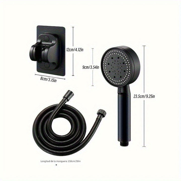 Un cabezal de ducha portátil con soporte y manguera, con 5 modos de flujo de agua ajustables, boquilla de ducha para baño, cabezal de ducha, accesorios de hardware para baño y suministros para baño.
