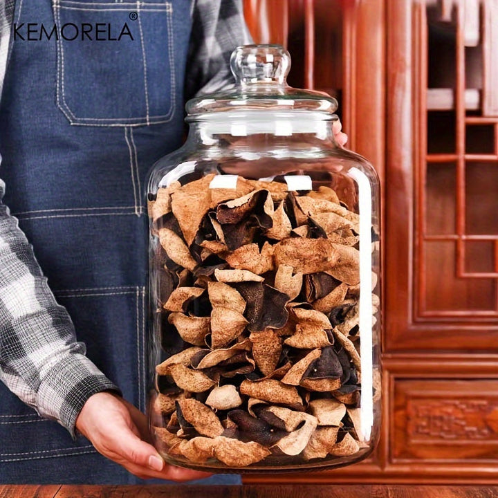 1pc KEMORELA Tarro de almacenamiento de vidrio con tapa de apertura - Multiusos, seguro para congelador, seguro para lavavajillas, contenedor redondo para granos de café, pasta, dulces, comida para perros, bocadillos - No se necesita electricidad