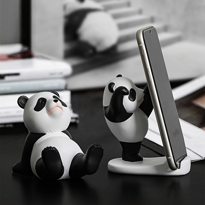 1pc Adorable Soporte para Teléfono y Tableta de Panda - ABS Impermeable, Figuras de Panda en Estilo Dibujos Animados en Blanco y Negro para Decoración de Escritorio, Ideal para Uso en Casa y Oficina, Regalo Perfecto para Amantes de la Tecnología