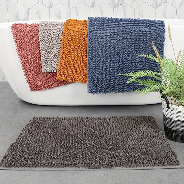 Alfombra de baño de felpa, 1 pieza - Antideslizante, lavable, de poliéster con respaldo de PVC, diseño rectangular para decoración de baño, dormitorio, sala de estar y entrada, alfombra de baño|alfombra decorativa|alfombra lavable a máquina