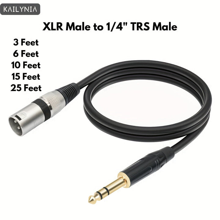 KAILYNIA Cable de audio balanceado profesional TRS macho de 1/4" a XLR macho, para conexión de mezclador y micrófono - Negro, tamaño universal, 3 pies/6 pies/10 pies/15 pies/20 pies/30 pies, 1 paquete, forma redonda, conector macho a macho, cable Etherne