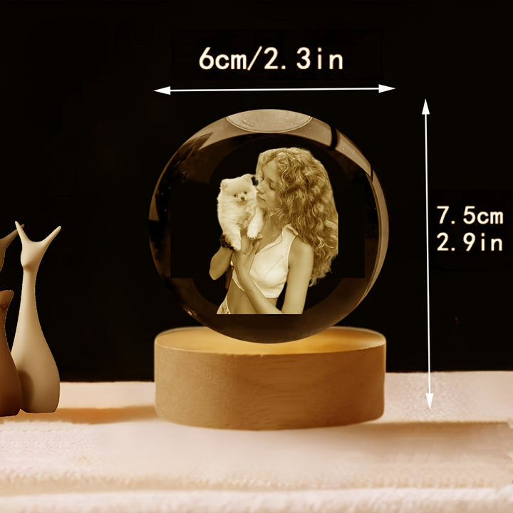 Luces Nocturnas de Cristal LED Personalizadas con Foto - Decoración Moderna para Dormitorio y Oficina, Alimentado por USB, Regalo Ideal para Bodas, Padres, Mascotas, Fiestas y Más