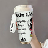 1 vaso térmico de acero inoxidable 304 de 18 oz con doble pared, tapa a prueba de fugas y correa para transportar, ideal para bebidas calientes y frías, listo para regalo, uso en oficina, gimnasio o casa