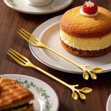 Juego de 12 cucharas doradas de acero inoxidable para café y postres, con decoración de hojas, superficie pulida y aptas para lavavajillas