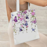 1 pieza de bolso de lona para mujer con diseño de mariposa y flores - Ligero, plegable, duradero para compras en bibliotecas, escuelas y uso diario, bolso escolar | Diseño floral de mariposa | Bolso plegable
