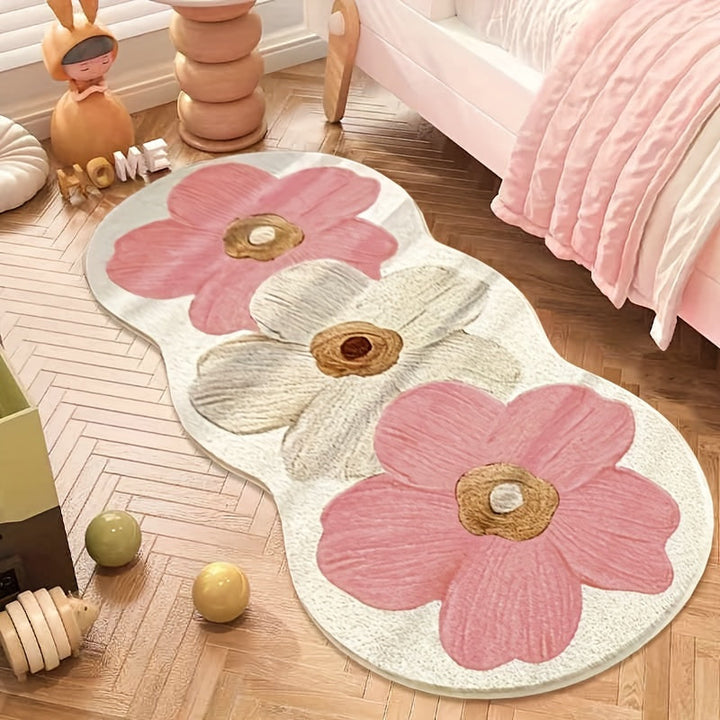 Alfombra floral esponjosa de poliéster, 1000g, 10mm de grosor, para dormitorio, uso en interiores, lavable a máquina, antideslizante, forma irregular
