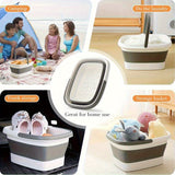 1 Bañera de pies plegable y cesta de ropa - Cubo de inmersión de pies de plástico duradero con mango ergonómico, inmersión de pies/manos portátil, diseño que ahorra espacio, versión de dos tonos, construcción robusta, forro texturizado, fácil de limpiar,