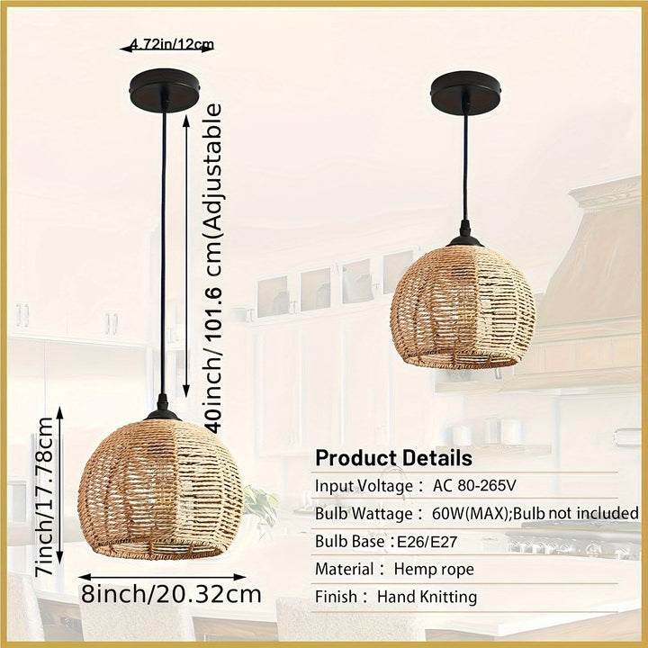 1/3 Piezas, Luces Colgantes De Mimbre Tejido Natural, Estilo Bohemio De Mediados De Siglo, Lámparas De Techo Redondas Rústicas De Granja De 7", Accesorios De Iluminación De Ratán Para Comedor E Isla De Cocina, (Bombillas No Incluidas)