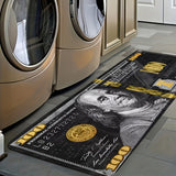 1pc, Alfombra antifatiga de poliéster con figura negra y dinero, alfombra suave y acogedora de 100 dólares, para entrada, alfombra de dormitorio, sala de estar, sala de lectura, alfombra de lavandería, pasillo.