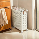 1 cesta de almacenamiento plegable blanca de tamaño medio-grande con ruedas - Organizador que ahorra espacio para toallas, ropa, juguetes y más - Caja plegable portátil de plástico con asas, ideal para el hogar, la cocina, el baño y el spa, solución de a