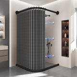 Cortina de baño plegable para esquinas curvas, separación de zona seca y húmeda, con ganchos enrollables negros, doble imán para fijación y material de lino imitación en los bordes. Ideal para baños en casa o vestidores. Cortinas para baños