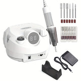 Amoladora de Uñas Electrónica Estacionaria con Pantalla Digital 110V, Herramienta de Escritorio con Velocidad Ajustable Rápida y Lenta, Pulidora Eléctrica Silenciosa de Alta Velocidad 35000 RPM, Incluye 1 Unidad Principal, 1 Mango, 1 Control Remoto y 6 C