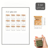 Juego de 12 frascos de vidrio con tapas de madera, contenedores de especias con tapas de sellado de madera, contenedores de almacenamiento de alimentos, adecuados para la cocina del hogar, té, hierbas, azúcar, sal, café, harina, granos, etc.