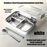 Organización deliciosa: Caja de almuerzo con compartimentos de acero inoxidable - Gran capacidad, a prueba de fugas, elegante caja de bento con utensilios integrados para un fácil transporte - Ideal para el trabajo, la escuela y la preparación de comidas.