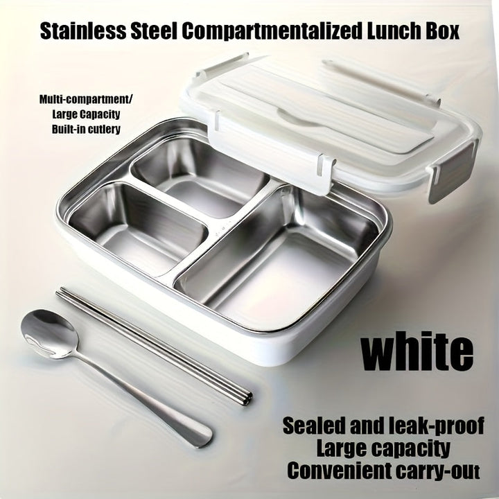 Organización deliciosa: Caja de almuerzo con compartimentos de acero inoxidable - Gran capacidad, a prueba de fugas, elegante caja de bento con utensilios integrados para un fácil transporte - Ideal para el trabajo, la escuela y la preparación de comidas.