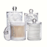 Juego de 4 frascos de plástico transparentes de 12 oz y 10 oz, organizadores y contenedores de almacenamiento para baño, bolas, hisopos, almohadillas redondas, hilo dental, con tapa