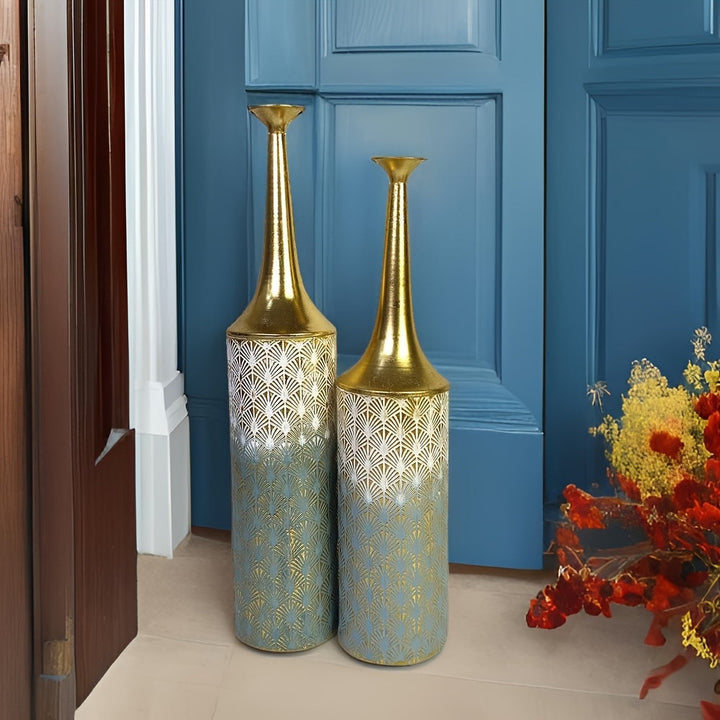 Juego de 2 Grandes Jarrones Decorativos Altos para Suelo - 23.4/26 pulgadas, Gran Jarrón Costero para Decoración del Hogar en la Sala de Estar, Jarrones Rústicos de Flores Metálicos para Planta y Casa de Campo