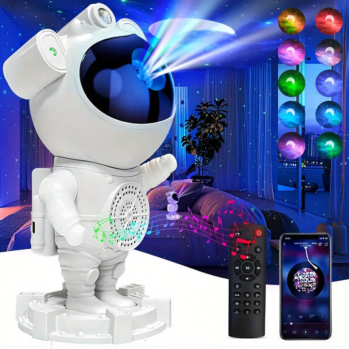 1 Proyector de Galaxia Astronauta con Luz Nocturna LED, Lámpara de Nebulosa y Altavoz Inalámbrico - Carga USB, Ajuste de Brillo Remoto, Tiempo de Sueño con Ruido Blanco, Ideal para Sala de Juegos, Decoración de Cine en Casa, Fiestas Temáticas de Hallowee