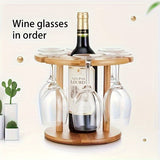 KDBT Estante de Vino Invertido Ahorrador de Espacio - Soporte Robusto para Botellas y Copas de Madera, Ideal para Cocina, Comedor o Bar en Casa - Organizador Elegante para Almacenamiento de Vinos, Decoración Versátil con Acabado Natural