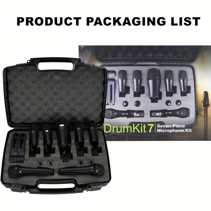 Kit de Micrófono para Instrumentos de 7 Piezas con Cable para Batería: Micrófono Dinámico para Caña, Bajo, Tom, Platillo y Placa de Tambor para Uso en Baterías, Bandas Vocales, DJ, Escenario y Grabación Instrumental en Vivo