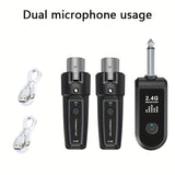 Adaptador inalámbrico para micrófono dinámico, sistema inalámbrico de micrófono 2.4Ghz XLR con 1 receptor + 2 transmisores, enchufe de 6.35mm, recargable, para mezcladora de audio, altavoz de micrófono dinámico, mezclador de sonido y amplificador