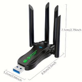 Adaptador USB inalámbrico 2 en 1 WILLONACK, WiFi de doble banda 4.2+2.4G, alcance de 1300M, tarjeta de red inalámbrica, transferencia de datos de alta velocidad, plug & play, compatible con teclado, mouse, bocinas - Negro