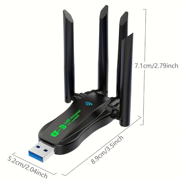 Adaptador USB inalámbrico 2 en 1 WILLONACK, WiFi de doble banda 4.2+2.4G, alcance de 1300M, tarjeta de red inalámbrica, transferencia de datos de alta velocidad, plug & play, compatible con teclado, mouse, bocinas - Negro