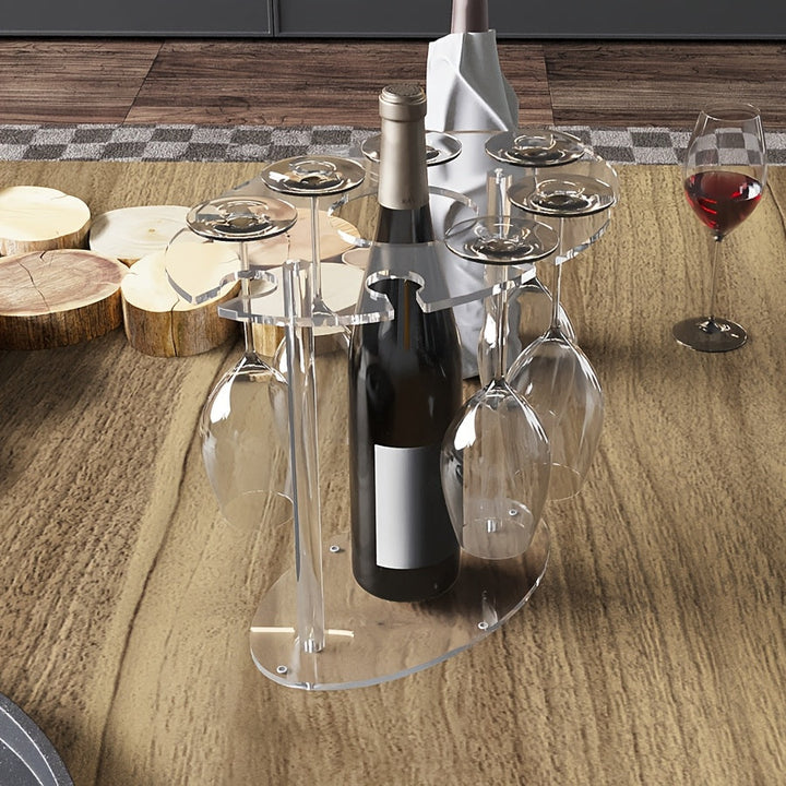 Elegante Soporte para Copas de Vino de Acrílico - Diseño de Vientre de Caballo, Acabado Antiguo, Estante Independiente para Copas con 6 Ganchos para Decoración de Hogar y Bar