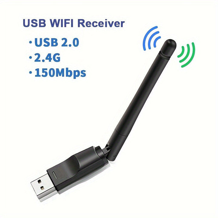 Adaptador WiFi Mini USB de 150Mbps - Transmisor sin varillas para Redes en PC y Portátil - Tarjeta Receptora WiFi de 2.4GHz con Configuración Fácil y Diseño Compacto para Decodificador de IPTV
