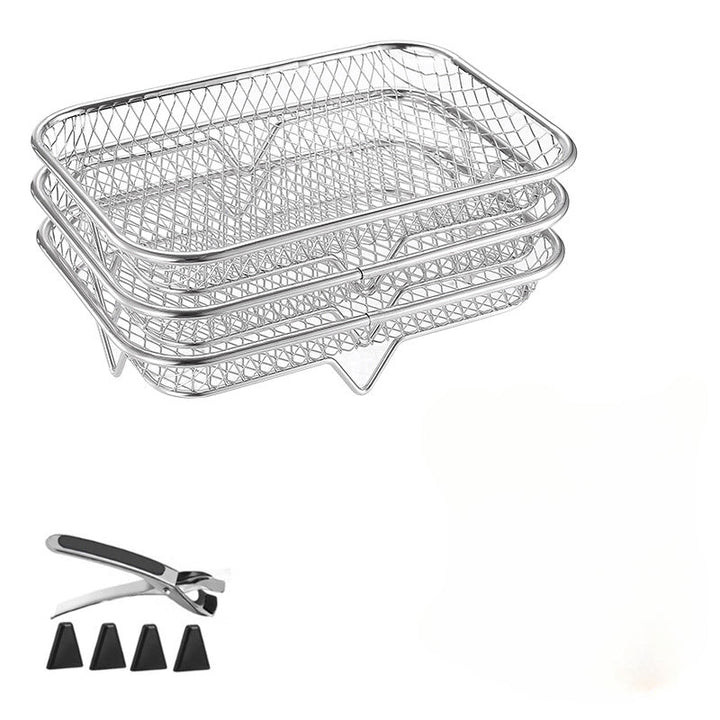 Juego de 8 Piezas para Freidora de Aire: Rejilla Apilable, Pinzas y Alfombrilla Reforzada - Rejilla de 3 Niveles para Cocina Saludable y Deshidratación, Compatible con Lavavajillas, Horno, Olla a Presión y la Mayoría de Freidoras de Aire, Herramientas Mu