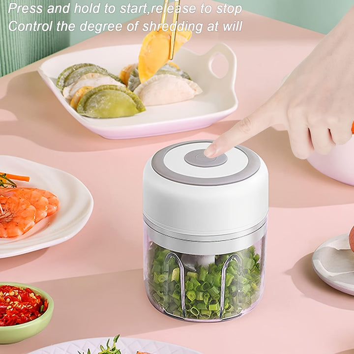 Procesador de Alimentos Inalámbrico Recargable Mini 250ml con Cuchilla de Acero Inoxidable - Picadora Eléctrica USB Portátil 1200 RPM para Ajo, Verduras, Frutos Secos, Especias, Chile y Carne - Diseño Compacto y Ligero para Cocina en Casa y Uso Exterior,