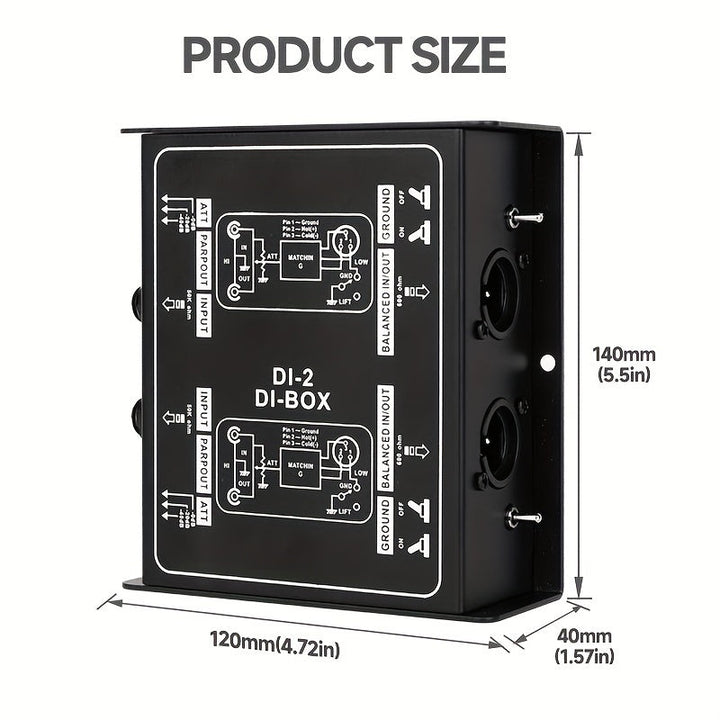 1pc AmaceX CL-2 Caja de DI de alto rendimiento pasiva, construcción de hierro, transformador de impedancia de 1/4", atenuador de entrada, compatible con PC, XLR/salida balanceada/no balanceada, alimentación eléctrica de la habitación, ≤36V