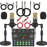 Paquete de equipo de podcast para 2, V8s Audio Interface con tarjeta de sonido en vivo todo en uno y micrófono condensador BM800, micrófono de podcast, perfecto para grabaciones, transmisiones en vivo.