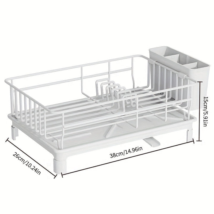 1pc Estante de Metal Ahorrador de Espacio con Portavasos y Tabla de Drenaje, Organizador de Cocina para Encimera, Estante de Acabado Pintado para Almacenamiento de Platos y Cubiertos - Negro/Blanco, Estante de Pie