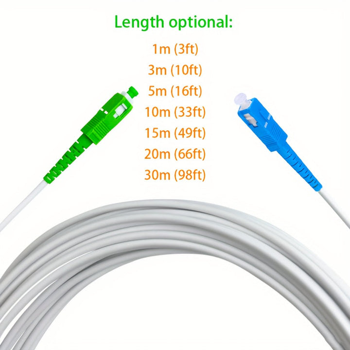 Cable de salto de fibra SCAPC a SC/UPC blindado, modo único, hilo único, compatible con OS1/OS2, 9/125um, LSZH, 3.0mm, blanco, opción de 1m-30m (98 pies), adaptadores de red USB