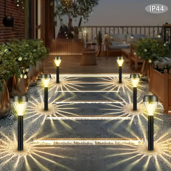 8/10 piezas de luz de proyección solar LED SolarFlare, patrón de cascada ovalada, superficie pulida, control de interruptor, panel solar, batería de níquel, iluminación de patio no extraíble, para jardín, patio, sendero, paisaje de césped