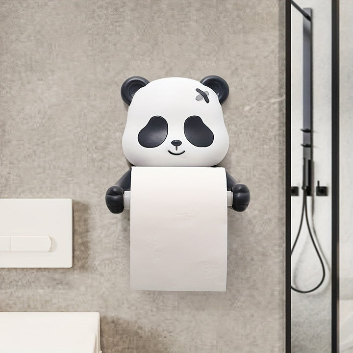 Portarrollos de Papel Higiénico con Diseño de Panda Adorable para Montaje en Pared - Autoadhesivo Sin Taladro, Decoración Duradera y Pintada para Baños y Cocinas, Accesorios y Estilo Caprichoso, Construcción Robusta, Accesorio Hogareño Divertido