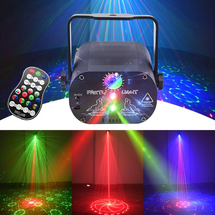 Yufeng RGB Proyector de láser activado por sonido con mando a distancia, bola de luz de aluminio negro, luz LED parpadeante alimentada por USB, para fiestas, clubes, cumpleaños, karaoke, KTV, bar, decoraciones de Navidad, Halloween