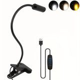 Lámpara de Escritorio con Clip LED USB Flexible con 3 Modos de Iluminación, 10 Niveles de Brillo Regulables, Cuello Ajustable y Sujeción para Cama, Residencia Universitaria o Estudio - Acabado Metálico Mate , Diseño Temático Espacial, Lámparas de Escrito