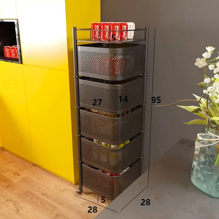 Organizador de Cocina Giratorio de 5 Niveles Sin Montaje - Carro de Almacenamiento Metálico Resistente con Estantes Abiertos de Malla para Frutas, Verduras y Ollas - , Organizadores y Almacenamiento de Cocina