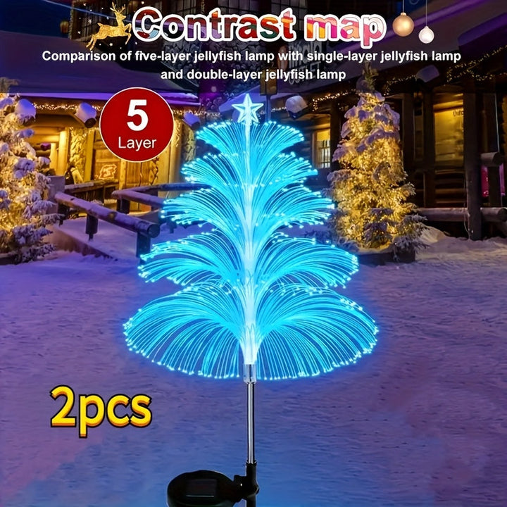 Luces de Medusa RGB con Energía Solar Navideña, 2 piezas para Exteriores, Montón Decorativo de Jardín LED de 5 Capas, Iluminación Solar Impermeable para Patio y Terraza, Festivales de Halloween, Navidad e Inmersiones en Agua IP65