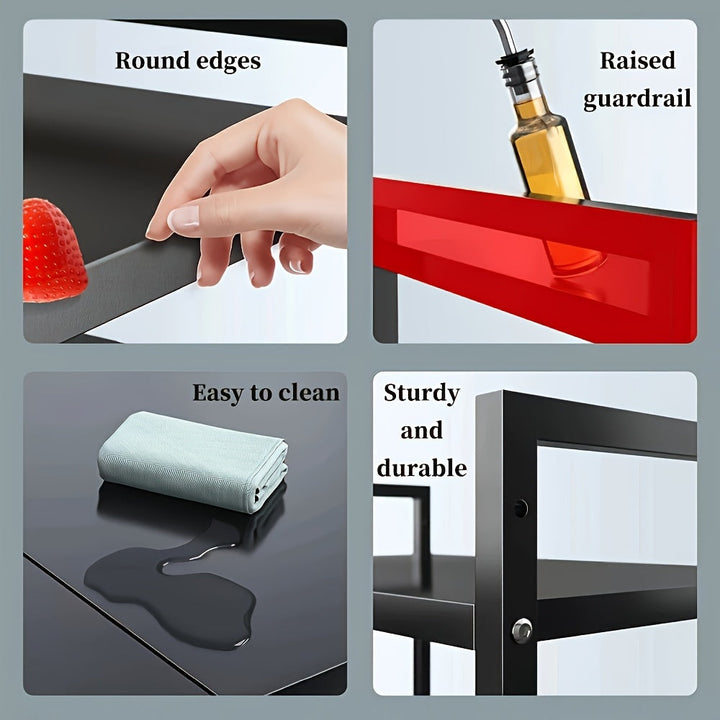 Carrito de cocina expansible de 2 niveles de acero inoxidable con 6 ganchos - Ideal para microondas, electrodomésticos y almacenamiento de especias - Perfecto para la organización de la cocina moderna, solución de almacenamiento de cocina | Carrito de co