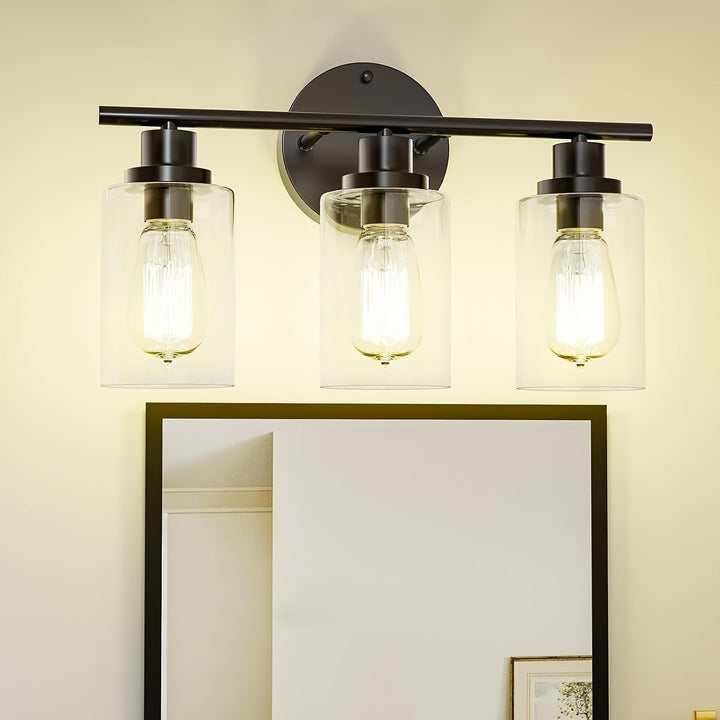 1 pza. Apliques de baño modernos, iluminación LED negra mate de 3 luces con base de bombilla E26, estilo granja, montaje en pared, sin batería, accesorio de iluminación